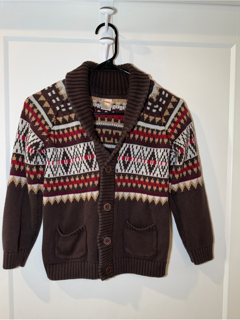 Gymboree Brown Fair Isle Shawl-Collar Knit Cardigan
